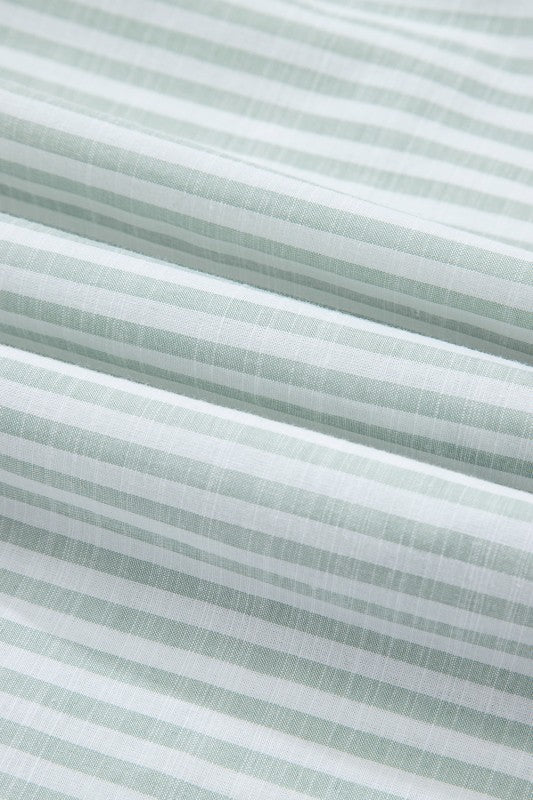 Stripe Collared V-Neck Chest Pocket Swim Cover Up - Snag N' Style