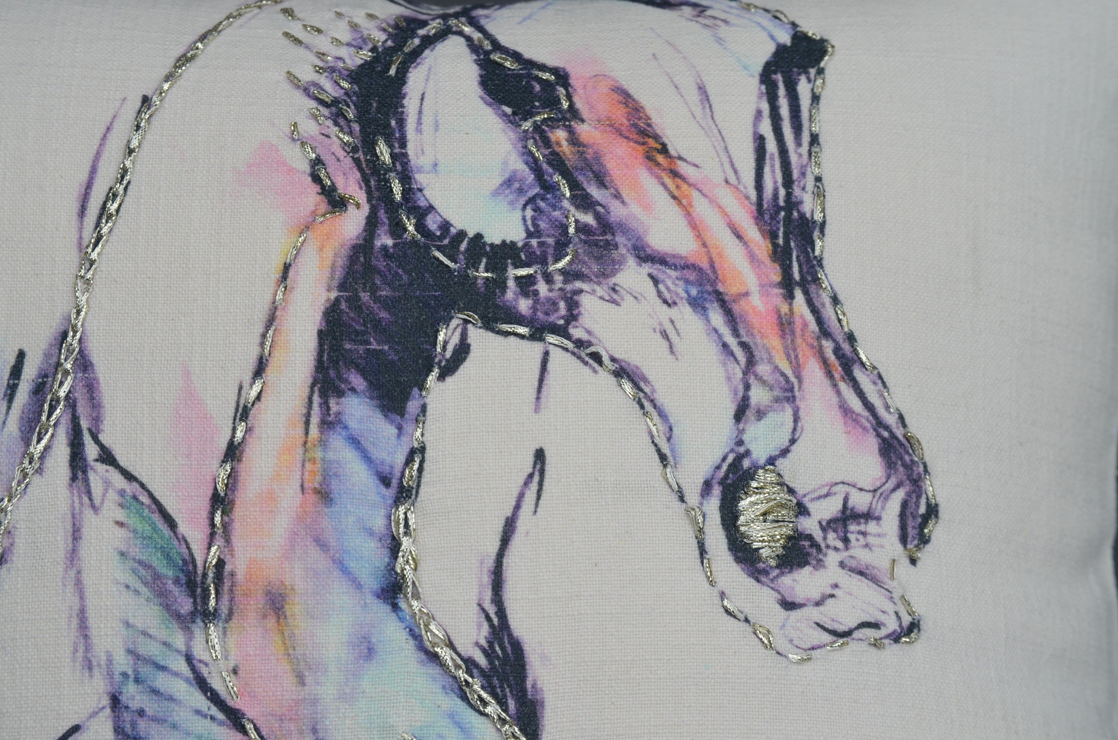 White Decorative Pillow 18"x18" Animal Print and Embroidery - Snag N' Style