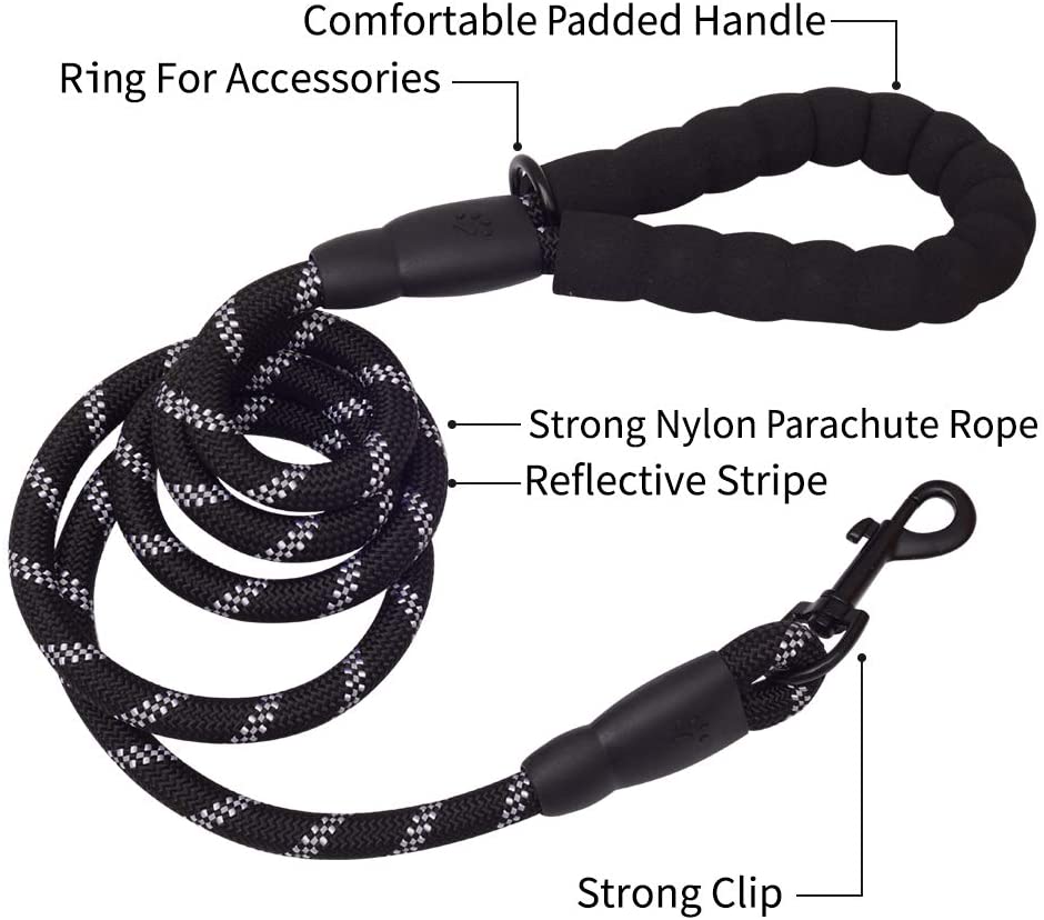 5 FT Thick Highly Reflective Dog Leash- Black - Snag N' Style