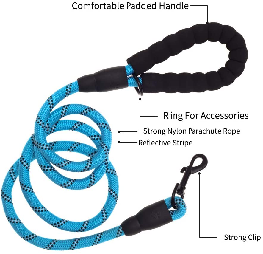 5 FT Thick Highly Reflective Dog Leash- Blue - Snag N' Style
