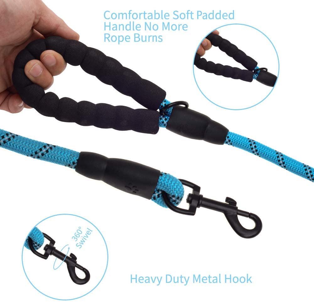 5 FT Thick Highly Reflective Dog Leash- Blue - Snag N' Style