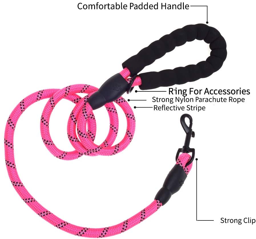 5 FT Thick Highly Reflective Dog Leash-Pink - Snag N' Style