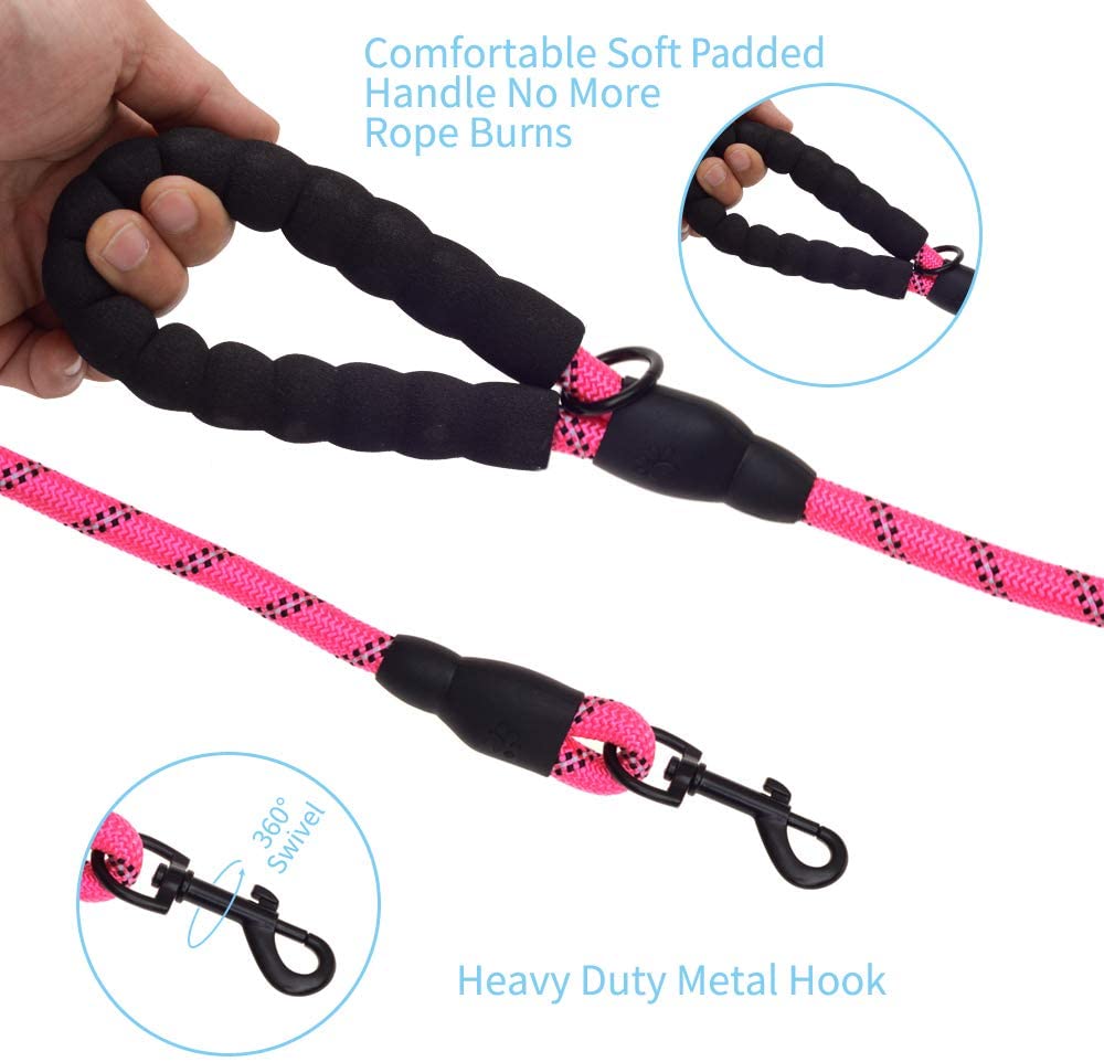 5 FT Thick Highly Reflective Dog Leash-Pink - Snag N' Style