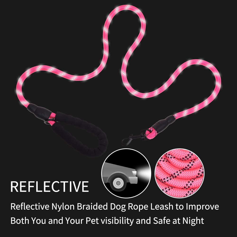 5 FT Thick Highly Reflective Dog Leash-Pink - Snag N' Style