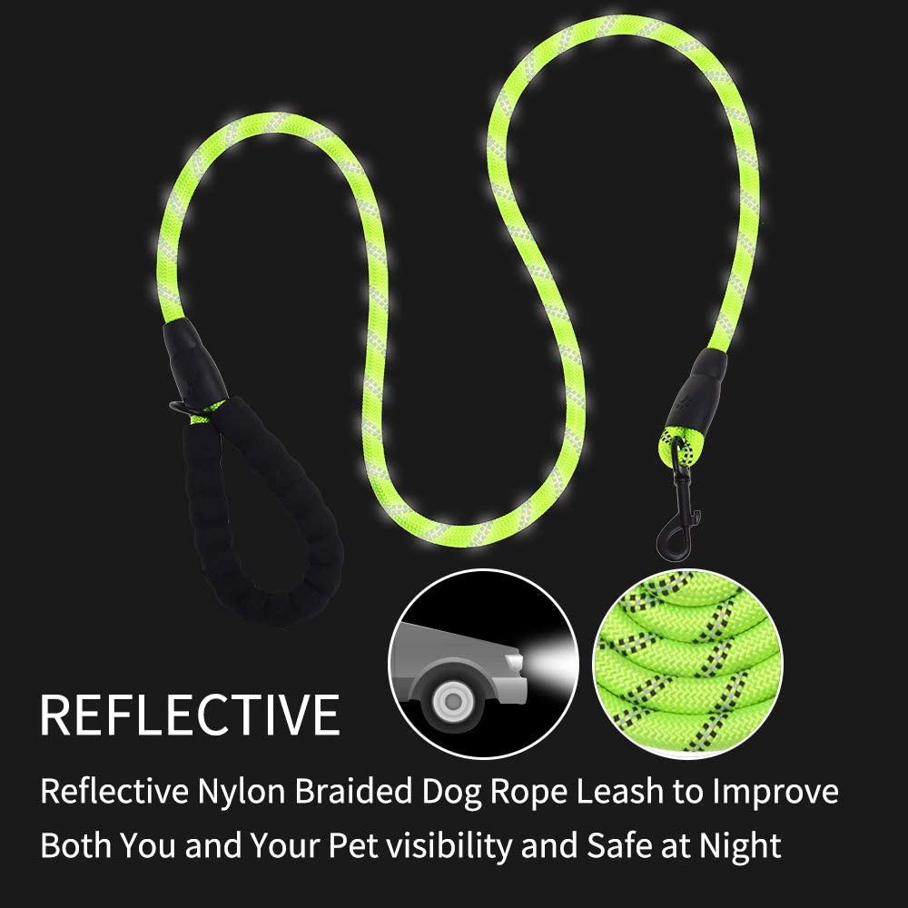 5 FT Thick Highly Reflective Dog Leash-Green - Snag N' Style