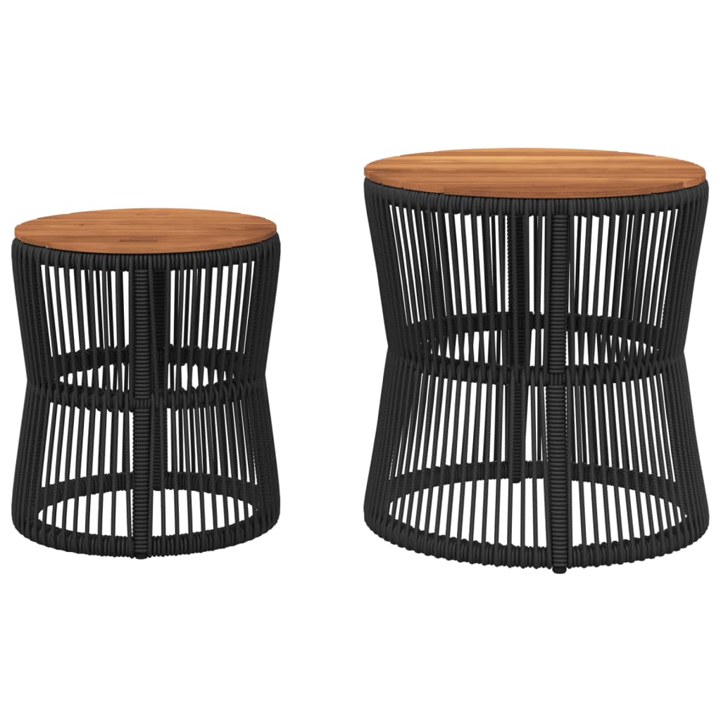 vidaXL Patio Side Tables 2 pcs with Wooden Top Black Poly Rattan - Snag N' Style