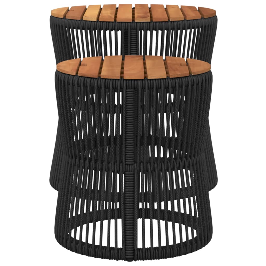 vidaXL Patio Side Tables 2 pcs with Wooden Top Black Poly Rattan - Snag N' Style
