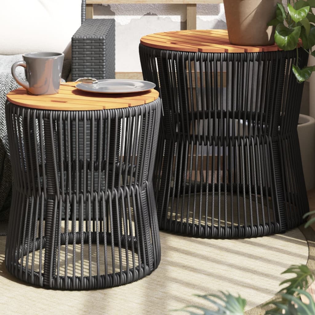 vidaXL Patio Side Tables 2 pcs with Wooden Top Black Poly Rattan - Snag N' Style