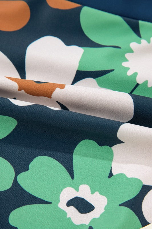 Flower Zip-Up Racerback & High Waist Bikini Set - Snag N' Style