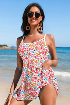 Floral Ricrac Trim Spaghetti Strap Swim Dress - Snag N' Style
