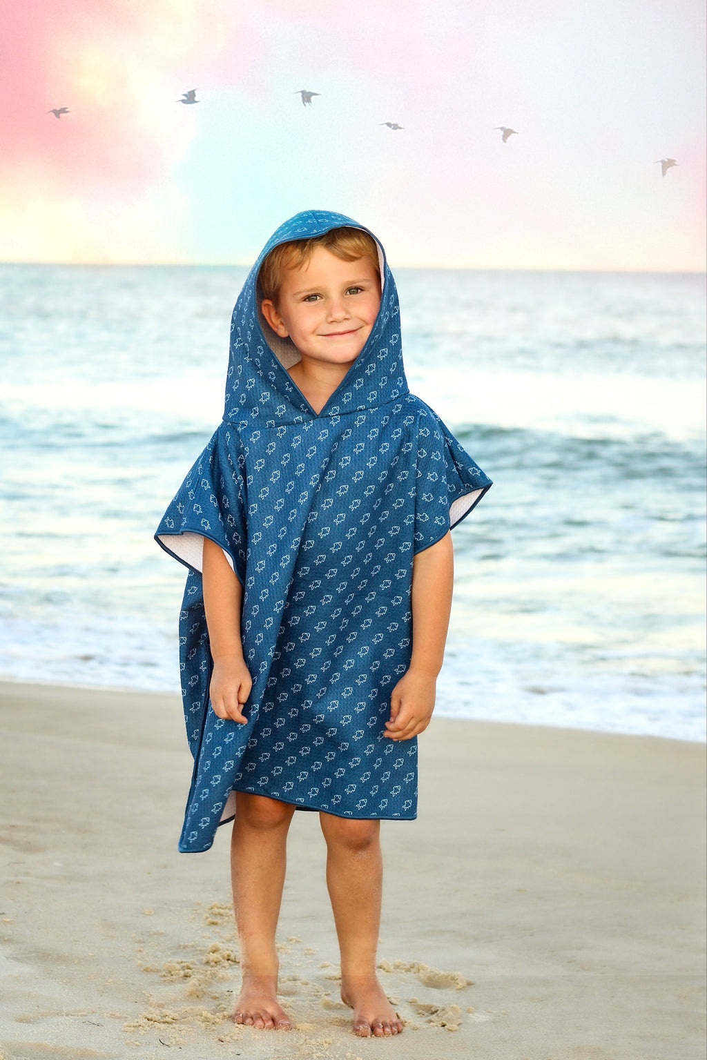 Microfiber blue fish waffle wearable towel - Snag N' Style