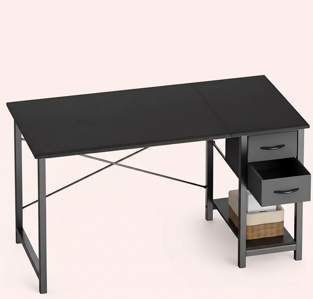 40/47 Inch Computer Desk with Fabric Storage Drawers, Modern Home Office Table - Snag N' Style