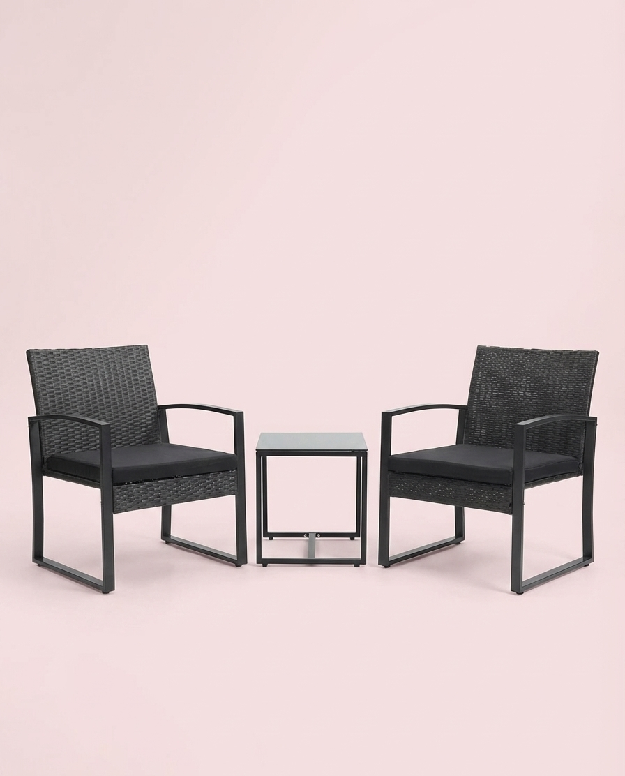 3-Piece Outdoor Patio Furniture Set – Wicker Chairs + Bar Table with Cushions - Snag N' Style