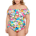 Swim Solutions Plus Size Tummy Control Off-the-Shoulder Ruffled Swimsuit - Snag N' Style