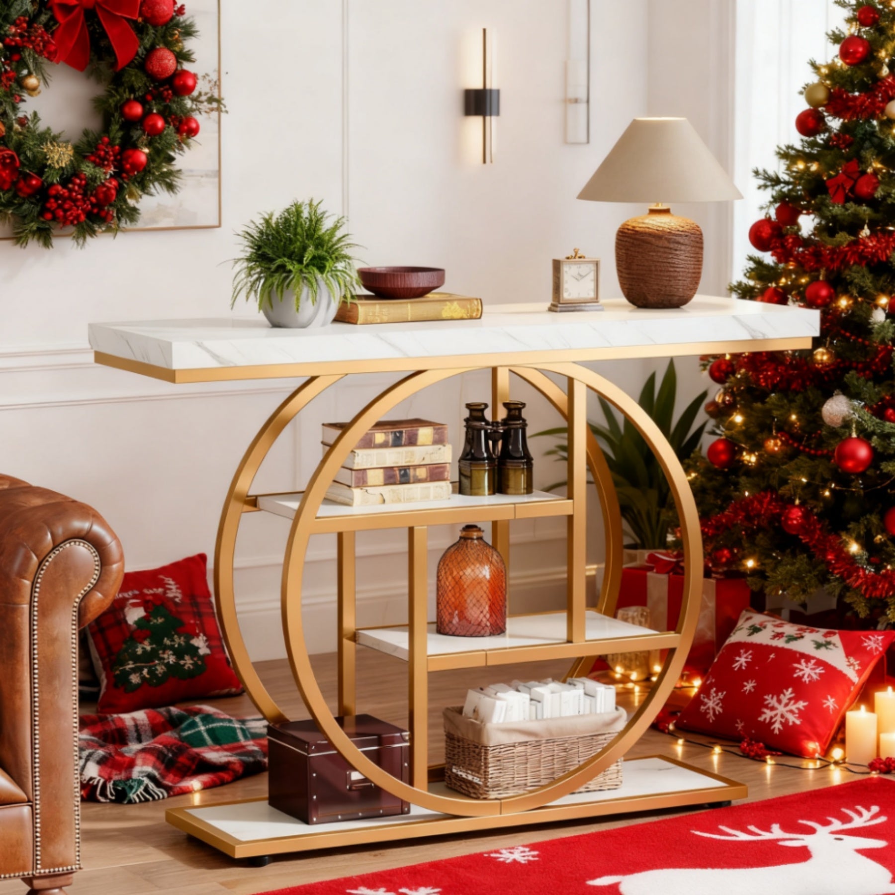 Luxury Gold Console Table with Marble Top, Modern Entryway Sofa Table - Snag N' Style