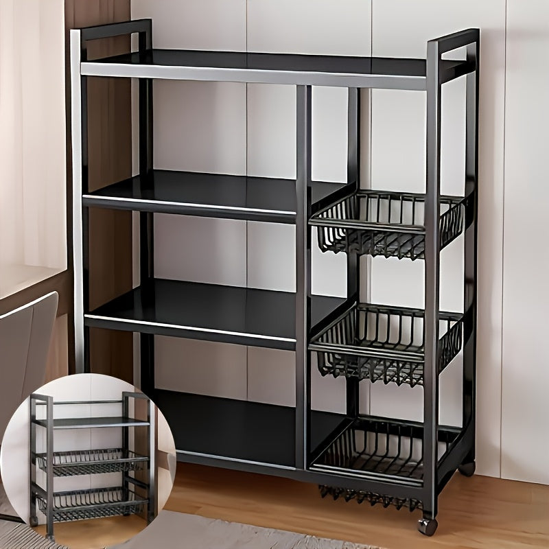 4-Tier Rolling Storage Rack with Baskets, Metal Utility Shelf on Wheels, Kitchen Garage Organizer - Snag N' Style