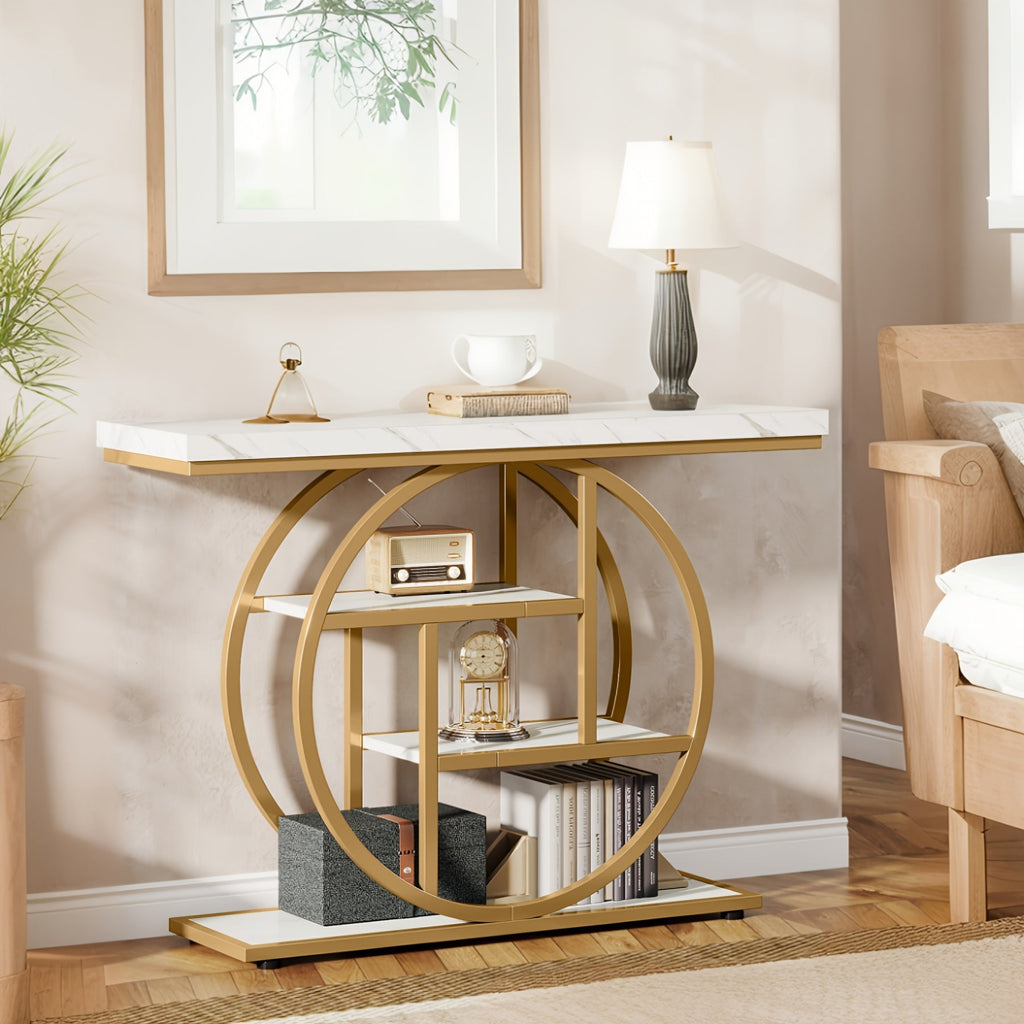 Luxury Gold Console Table with Marble Top, Modern Entryway Sofa Table - Snag N' Style