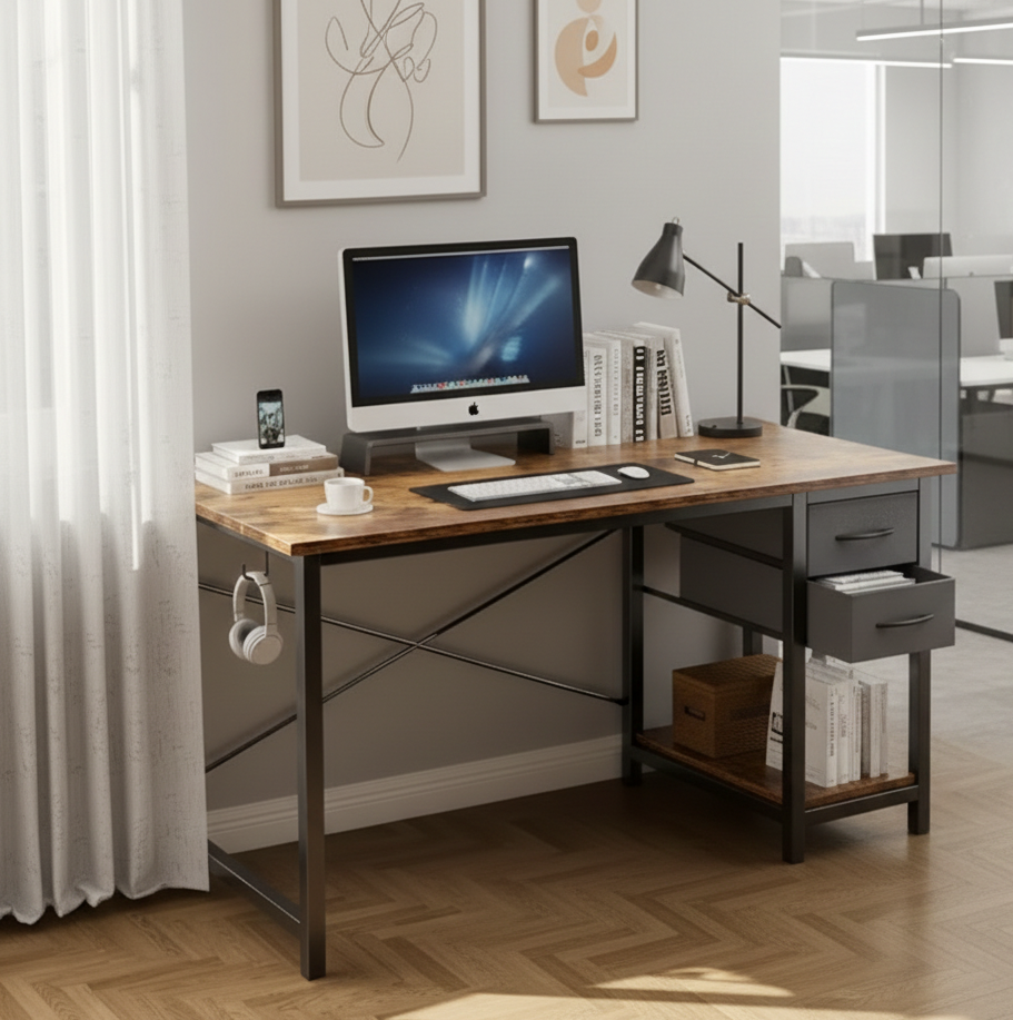 40/47 Inch Computer Desk with Fabric Storage Drawers, Modern Home Office Table - Snag N' Style