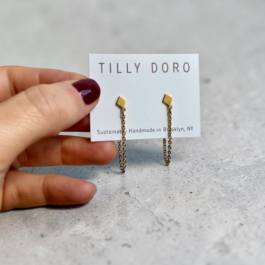 Small Diamond & Chain Studs - Snag N' Style