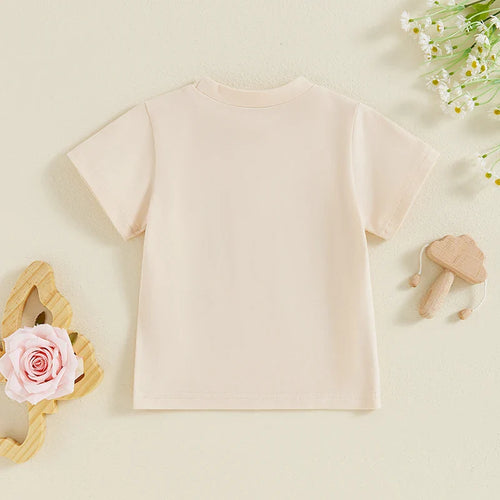 "In My Preschool Era" Kids Graphic Tee – Colorful Floral Letter Print Short Sleeve Top