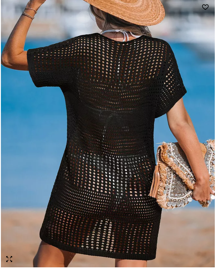 Cupshe Womens Crochet Short Sleeve Cover-Up Mini Beach Dress - Snag N' Style