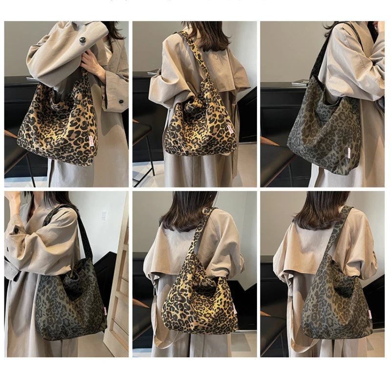 Vintage Leopard Canvas Tote Bag – Women's Large Shoulder Shopper Bag