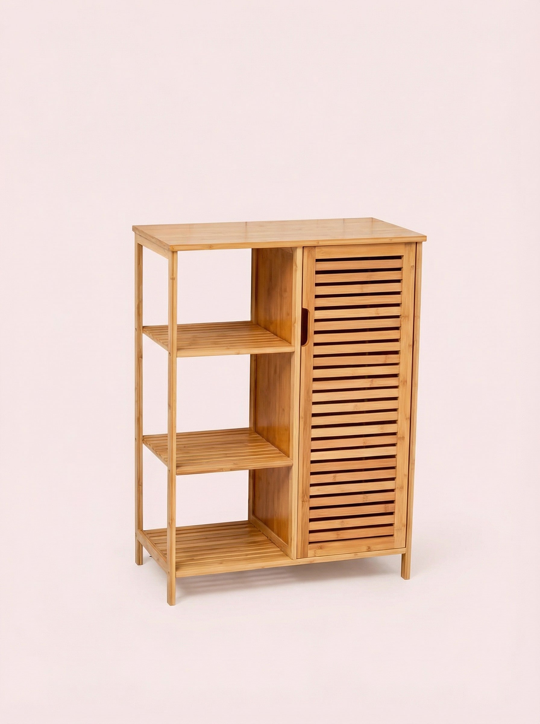 Bamboo 4 Tier Floor Cabinet with Doors, Freestanding Storage - Snag N' Style
