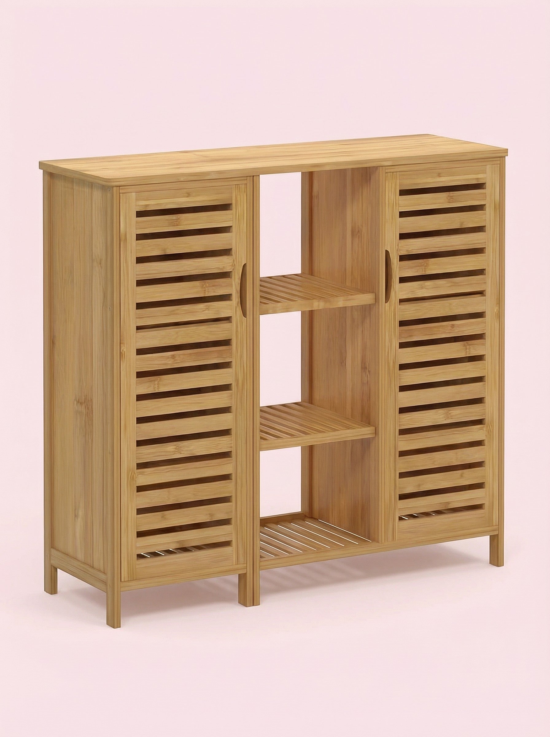 Bamboo 4 Tier Floor Cabinet with Doors, Freestanding Storage - Snag N' Style