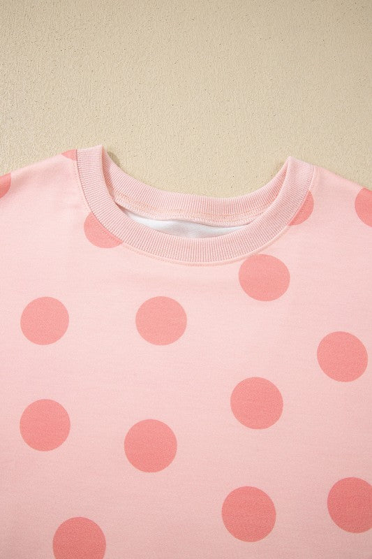 Polka Dot Pullover and Drawstring Shorts Set - Snag N' Style