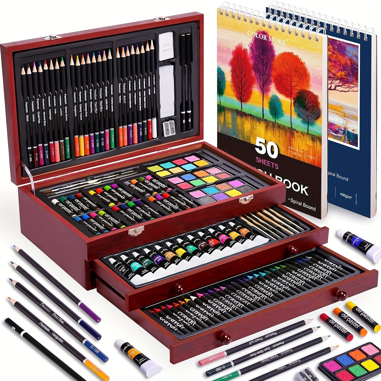 175-Piece Deluxe Art Set – Crayons, Colored Pencils & Acrylic Paints in Wooden Case - Snag N' Style