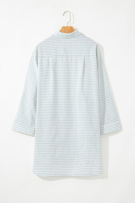 Stripe Collared V-Neck Chest Pocket Swim Cover Up - Snag N' Style