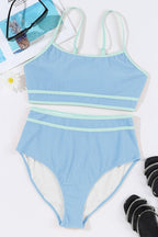 Ribbed Contrast Trim Spaghetti Strap Bikini Set - Snag N' Style