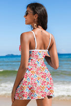 Floral Ricrac Trim Spaghetti Strap Swim Dress - Snag N' Style
