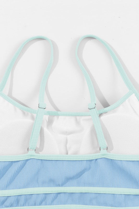 Ribbed Contrast Trim Spaghetti Strap Bikini Set - Snag N' Style
