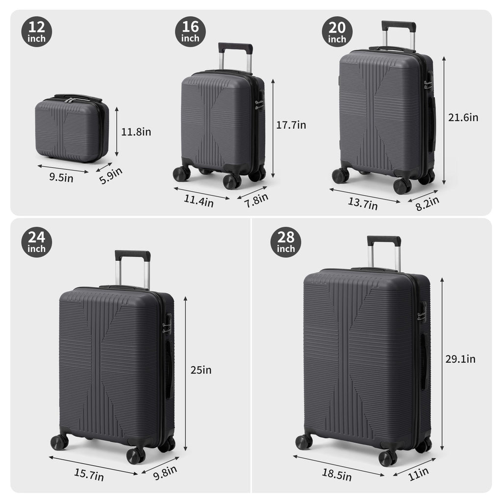 5-Piece Lightweight Luggage Set with Lock – 12/16/20/24/28 Inch - Snag N' Style