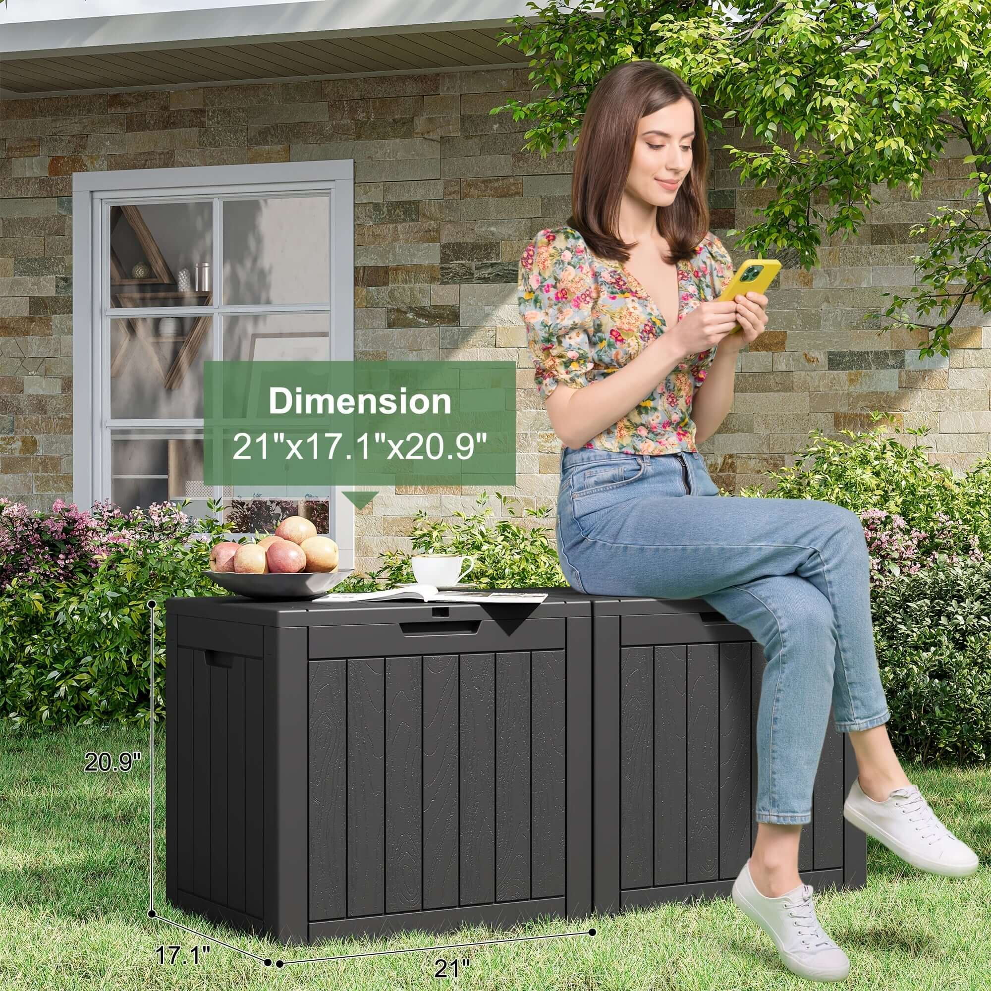 35 Gallon Outdoor Resin Storage Box – Black/Wood Grain - Snag N' Style