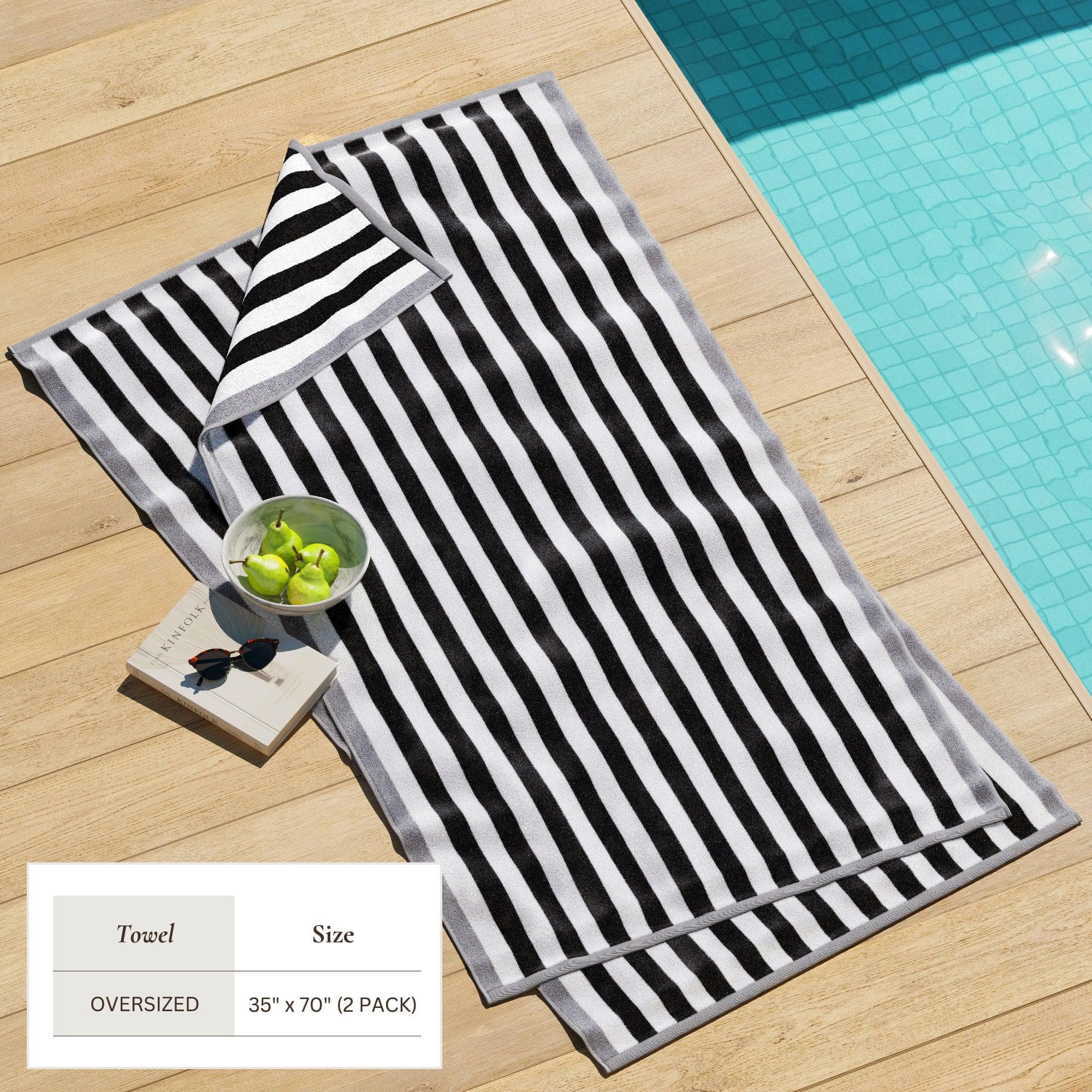 Oversized Striped Border Cabana Beach Towel - Santa Cruz - Snag N' Style