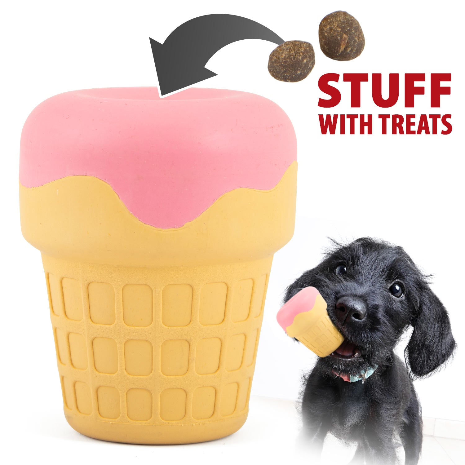 Jeffers Ice Cream Cone Natural Rubber Stuffable Treat Dispensing Dental Dog Chew Toy - Snag N' Style